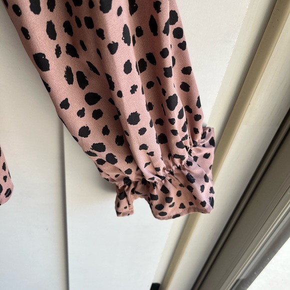 SHEIN dark pink animal print long sleeve wrap blouse with peplum accent - Picture 5 of 5